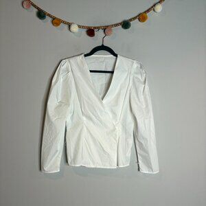 Q2 white cotton blend wrap top